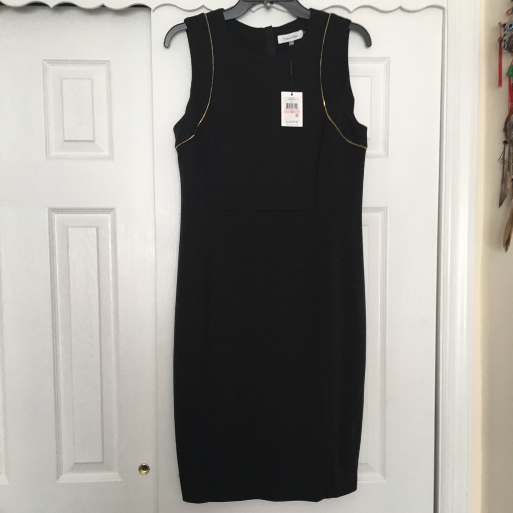 Black Sheath Dress with gold zipper detail